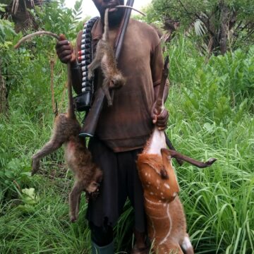 A poacher caught at the Kalakpa Forest Reserve, He poached two Monkeys and a Deer