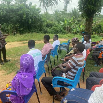 Dr Samuel Ofori, Director at CCAG addressing some stakeholders during the stakeholder engagement in Abrafo