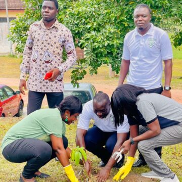Dr. Samuel Ofori, a Senior Lecturer at UCC and Director of Research and Programs at CCAG, took part in the tree planting event.
