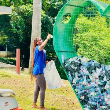 Students making use of the plastic waste recycling bins on the CCTU campus
