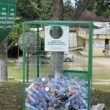 Plastic waste bin in active use on campus